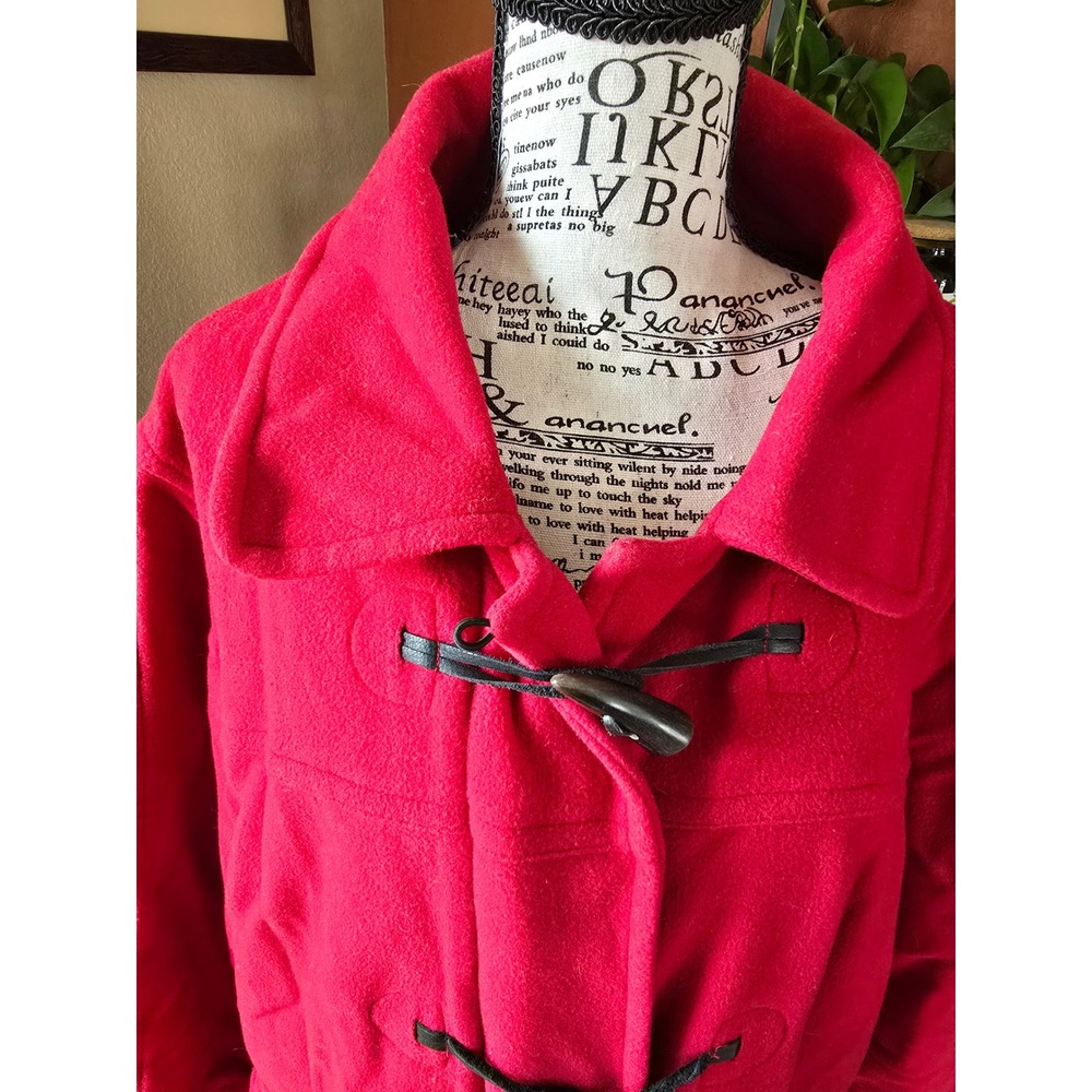 Vintage LL Bean Womens 3X Red Wool Blend Toggle Duffle Coat Jacket Preppy Classy - Picture 5 of 13